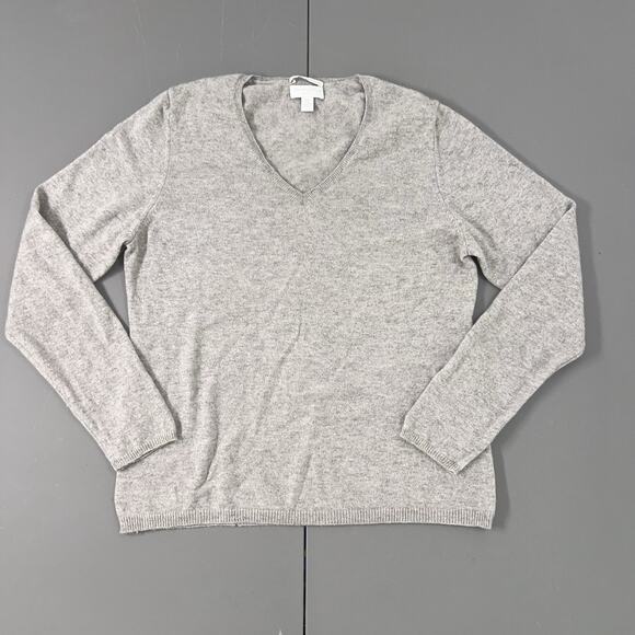 Charter Club Cashmere Sweater Women Petite PM Grey V-Neck Long Sleeve - Picture 1 of 12